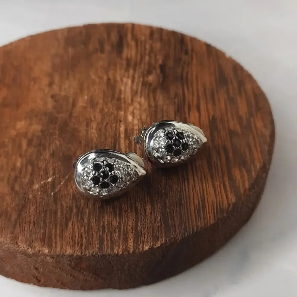 Silver Tone Crystal Embellished Teardrop Clip Earrings